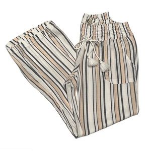 Roxy Striped Tassel-Waist Lounge Pants in White, Black & Tan